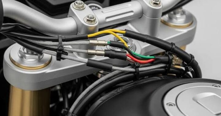 Kabel massa motor yang terhubung ke rangka di dekat aki